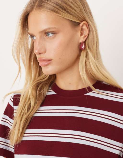 Mango - Bordeaux T-shirt med striber, 3 af 4
