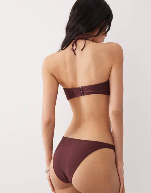 Mango – Bordowa góra od bikini bandeau ze skręconym przodem, 4 z 4