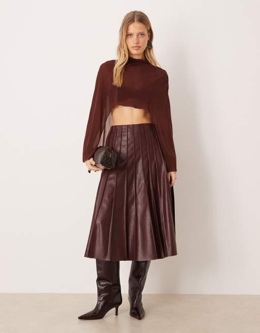 Mango – Bordowa plisowana spódnica maxi z imitacji skóry, 2 z 5