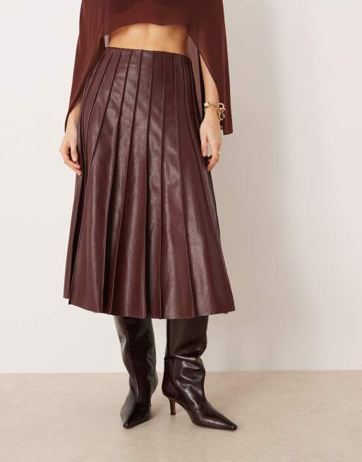 Mango – Bordowa plisowana spódnica maxi z imitacji skóry, 3 z 5