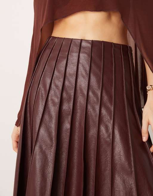 Mango – Bordowa plisowana spódnica maxi z imitacji skóry, 5 z 5