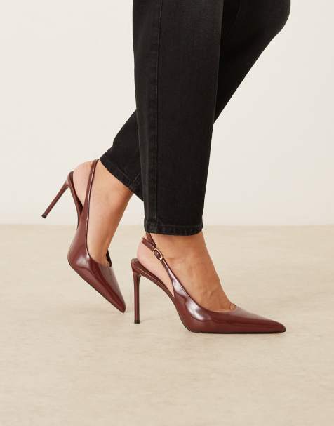 Mango – Bordowe buty na obcasie z paskiem za piętą i noskami w szpic z imitacji skóry - view 1