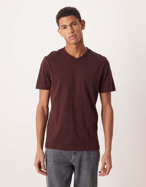 Mango relaxed fit v-neck t-shirt in burgundy