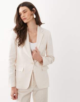 Mango Boreli 100% linen classic tailored blazer in cream - part of a set