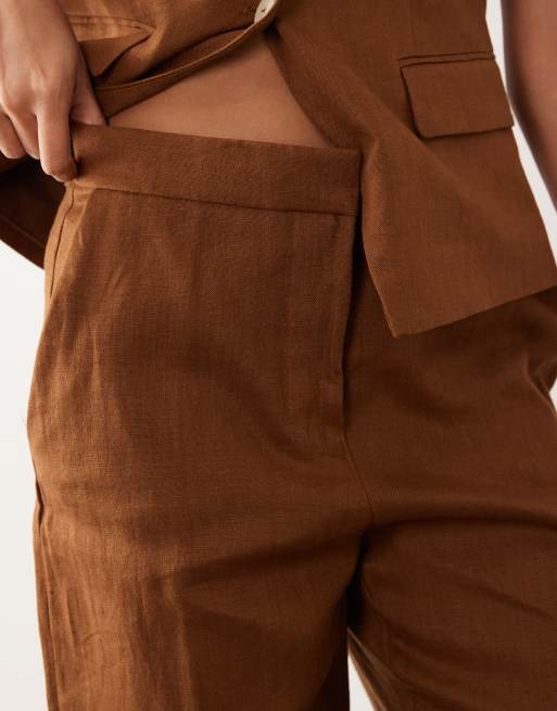 Mango Boreli 100% linen straight leg trouser co-ord in brown, 3 of 5