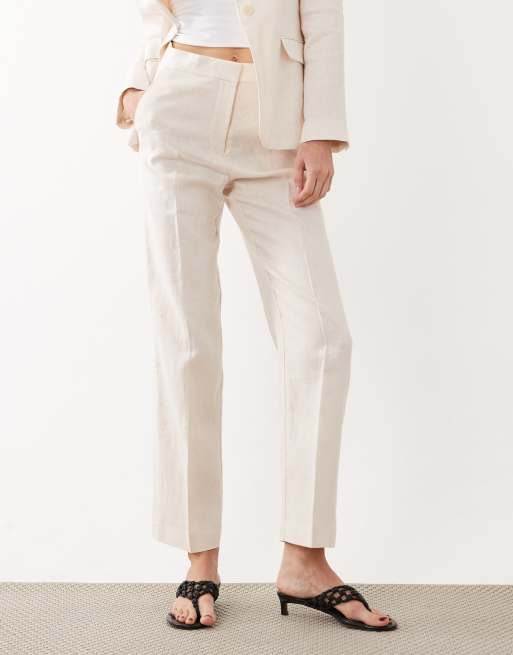 Mango Boreli 100% linen tailored straight pants in cream - part of a set, 2 of 5