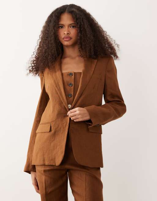 Mango - Boreli - Coordinato con blazer, gilet e pantaloni sartoriali in 100% lino marrone, 2 di 4