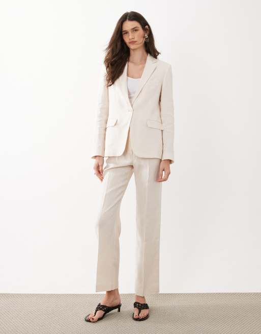 Mango - Boreli - Coordinato con blazer, gilet e pantaloni sartoriali classici in 100% lino color panna