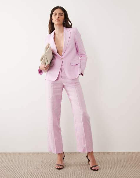 Mango - Boreli - Elegante rechte broek van 100% linnen in pastelroze, deel van co-ord set - view 1