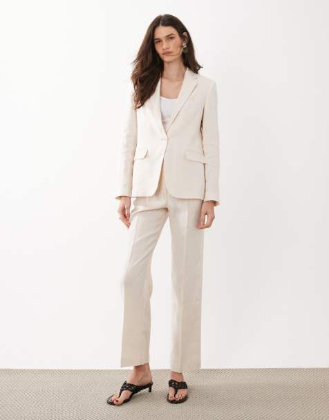 Mango - Boreli - Ensemble 100 % lin avec pantalon, gilet de tailleur et blazer habillé - Crème - view 1