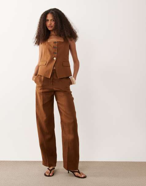 Mango – Boreli – Hose aus 100% Leinen in Braun mit geradem Bein, Kombiteil - view 1