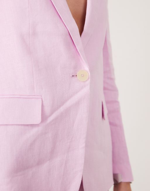 Mango - Boreli - Pastellyserød og klassisk skræddersyet blazer i 100% hør - Del af sæt, 3 af 4