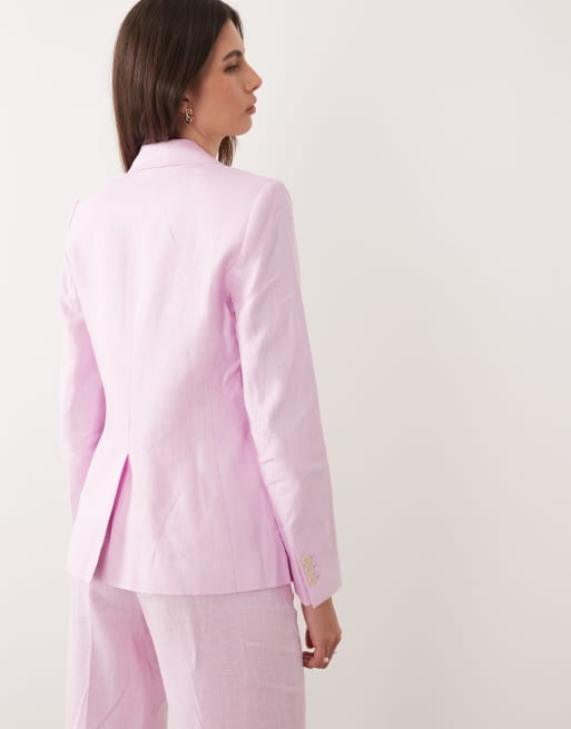 Mango - Boreli - Pastellyserød og klassisk skræddersyet blazer i 100% hør - Del af sæt, 4 af 4