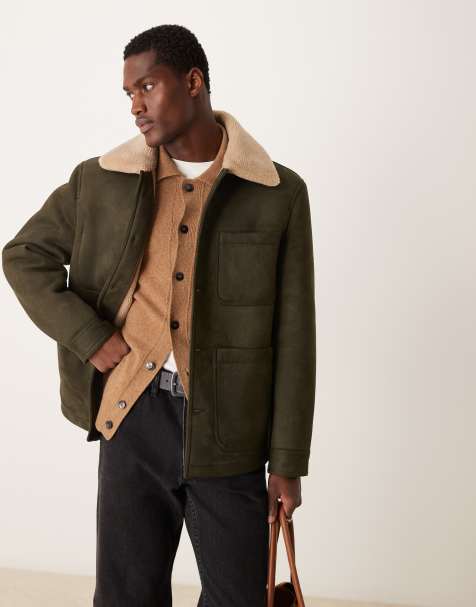 Mango borg collar button down avaitor jacket in brown - view 1