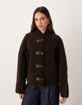 Mango Borg Collarless Jacket With Toggles In Black