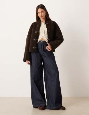 Mango Borg Collarless Jacket With Toggles In Black