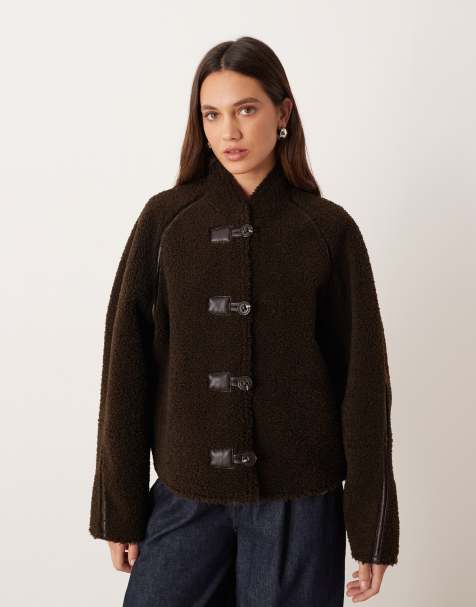 Mango borg collarless reversable jacket with toggles in black - view 1