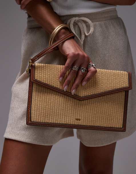 Mango - Borsa a busta in rafia color cuoio - view 1