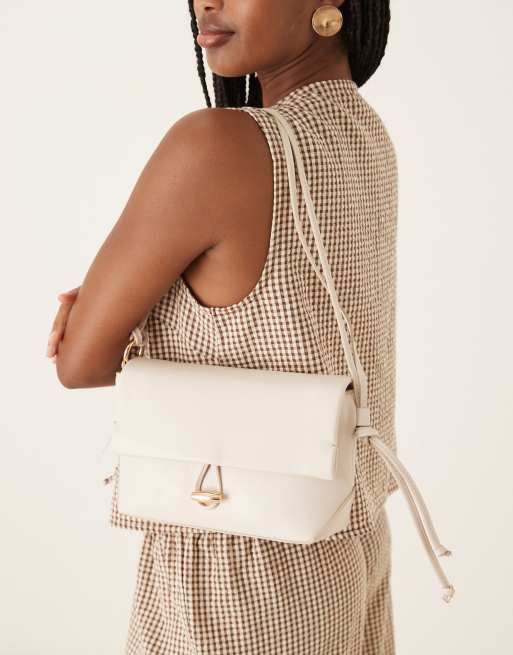 Mango - Borsa a mano elegante color avorio con chiusura dorata