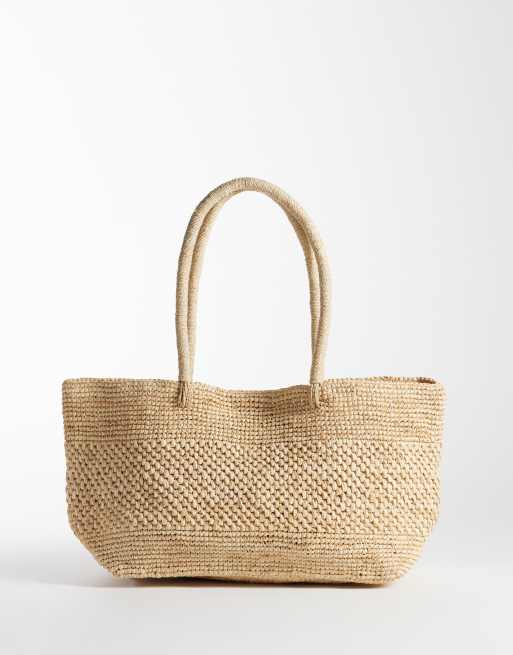 Mango - Borsa a mano in 100% paglia colore neutro
