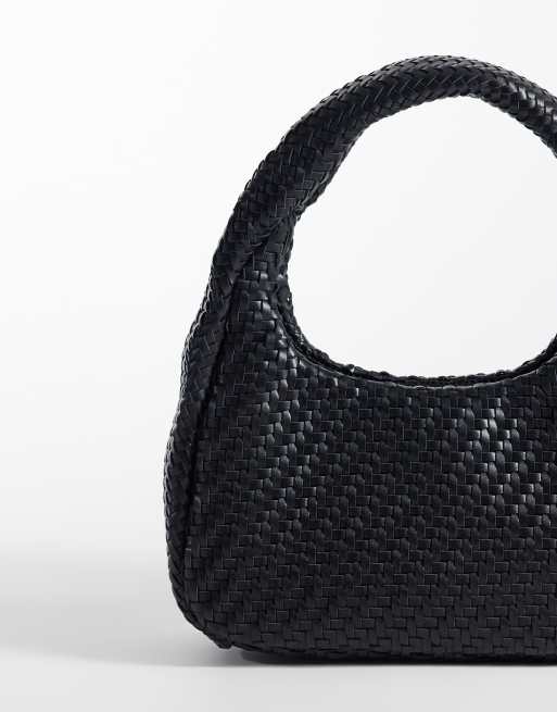 Mango - Borsa a mano in pelle sintetica nera intrecciata, 4 di 4
