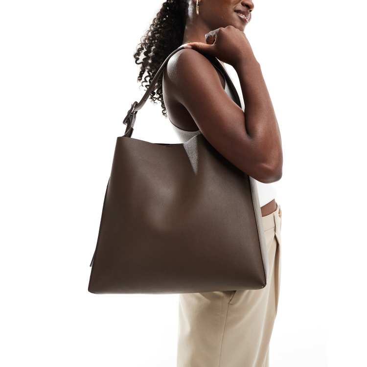 Mango Borsa a mano marrone scuro con tracolla regolabile ASOS