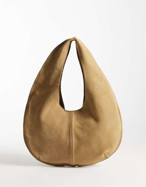 Mango - Borsa a sacco da spalla in camoscio 100% color cuoio