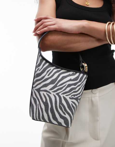 Mango - Borsa a secchiello nera con stampa zebrata - view 1