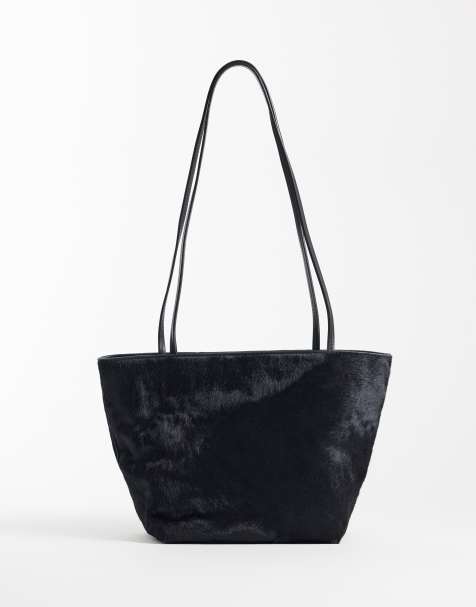 Mango borsa a spalla in pelle cavallino nera - view 1