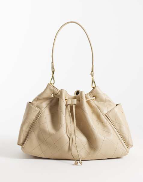 Mango borsa a spalla trapuntata in similpelle beige - view 1