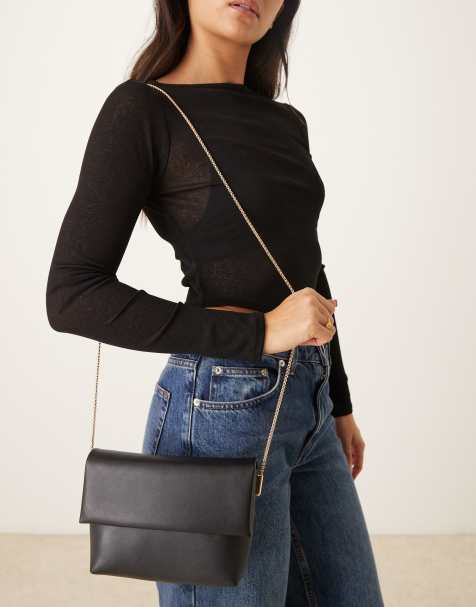 Mango - Borsa a tracolla classica nera con catenina oro - view 1