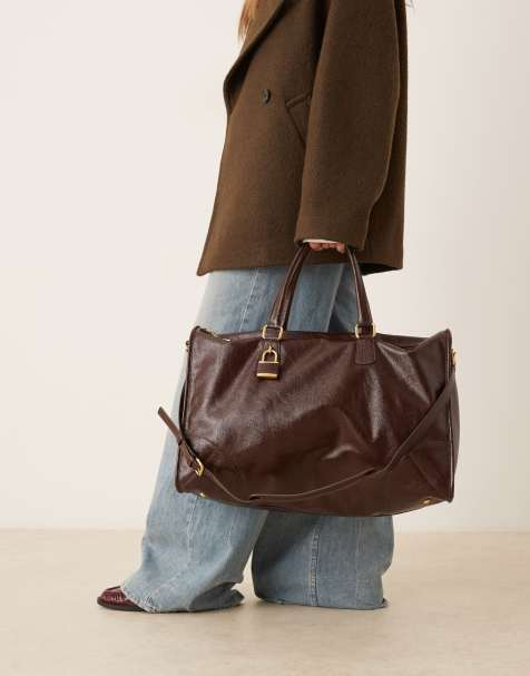 Mango - Borsa a tracolla da città marrone scuro in pelle con charm a forma di lucchetto - view 1