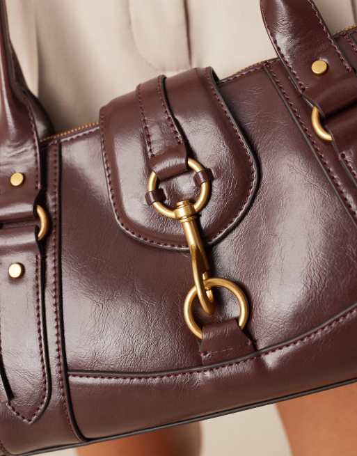 Mango - Borsa bowling da spalla rétro con gancio marrone scuro, 4 di 4