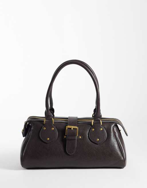 Mango - Borsa da spalla color cioccolato con fibbia
