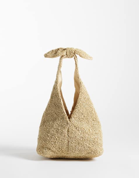 Mango - Borsa da spalla color crema con perline e nodo - view 1