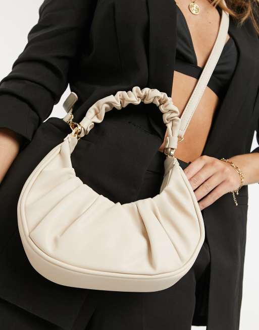 Mango Borsa da spalla con manico arricciato color cru