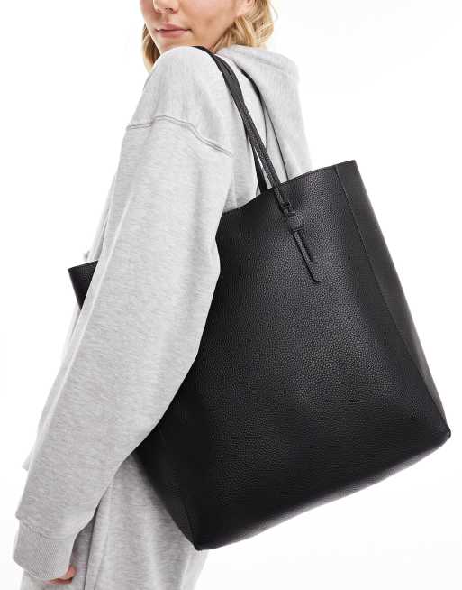 Mango - Borsa da spalla extra larga in pelle sintetica nera
