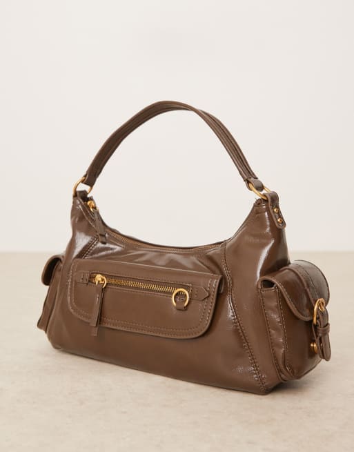 Mango - Borsa da spalla extra larga marrone con tasca, 2 di 4