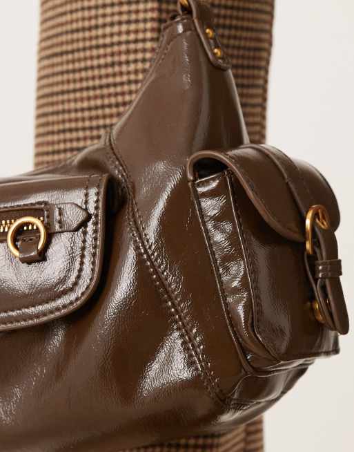 Mango - Borsa da spalla extra larga marrone con tasca, 3 di 4