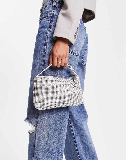 Mango - Borsa da spalla in maglia metallica color argento