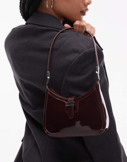 Mango - Borsa da spalla in vernice color bordeaux
