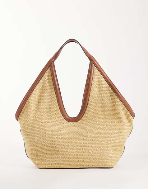Mango - Borsa da spalla intrecciata beige con finiture marroni - view 1