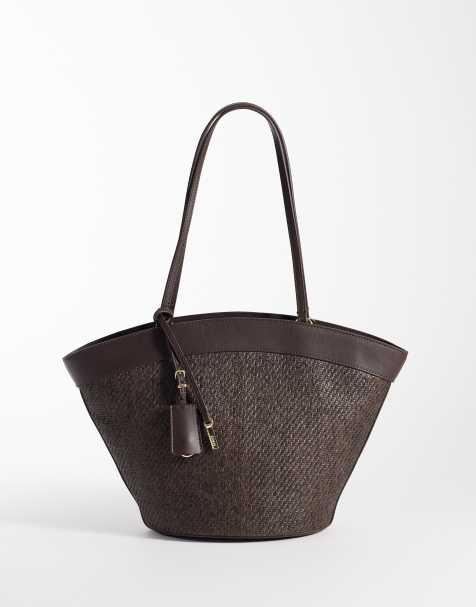 Mango - Borsa da spalla intrecciata marrone con finiture in pelle sintetica - view 1