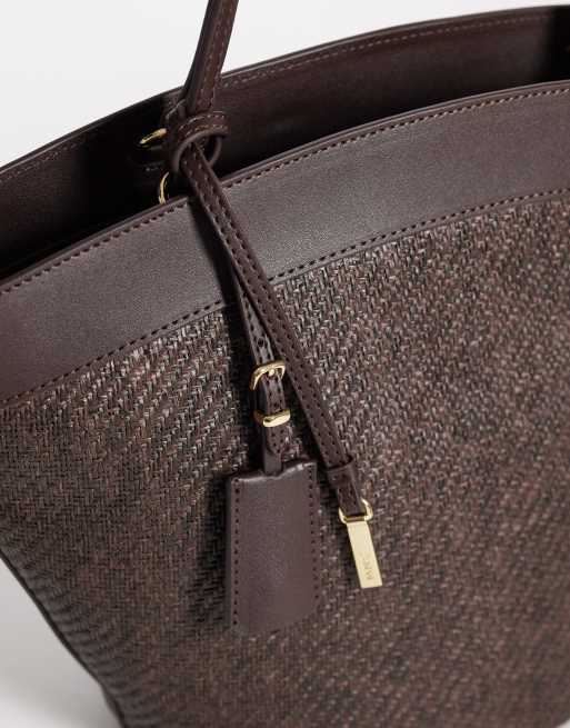Mango - Borsa da spalla intrecciata marrone con finiture in pelle sintetica, 3 di 4