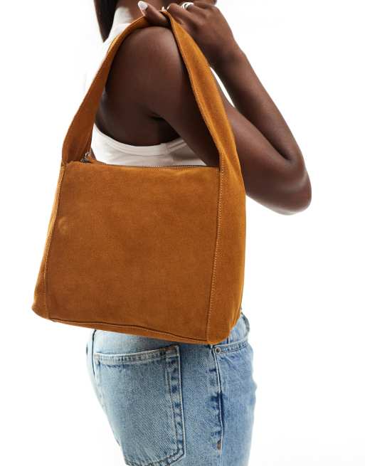 Mango - Borsa da spalla marrone in camoscio, 4 di 4