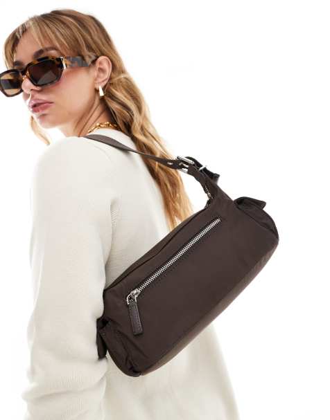 Mango - Borsa da spalla marrone scuro con tasca laterale - view 1