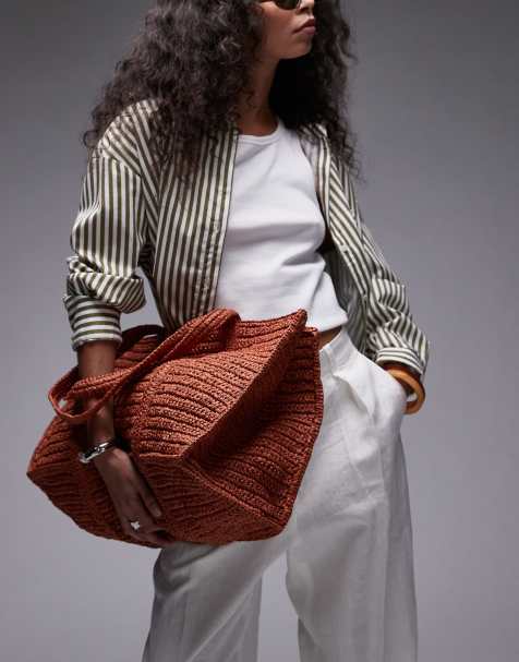 Mango - Borsa extra grande in rafia arancione bruciato con fodera con zip - view 1