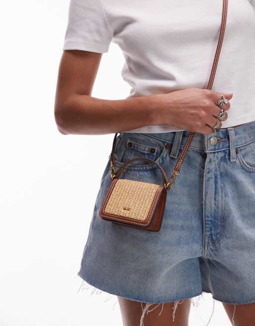 Mango - Borsa micro color cuoio in rafia intrecciata