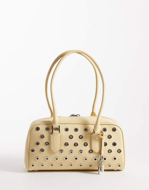 Mango - Borsa micro decorata color latticello con ciondolo a chiave