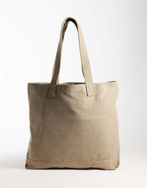 Mango borsa shopper in cotone al 100% color cuoio